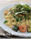 なすと小エビとちくわの和風スパゲティ