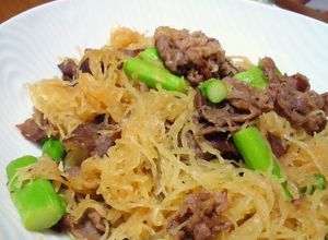 金糸瓜（そうめん南瓜）と牛肉の甘辛炒め-レシピのメイン写真