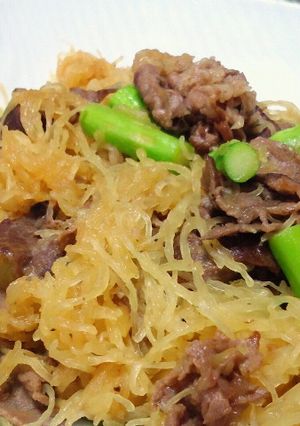 金糸瓜（そうめん南瓜）と牛肉の甘辛炒め-レシピのメイン写真