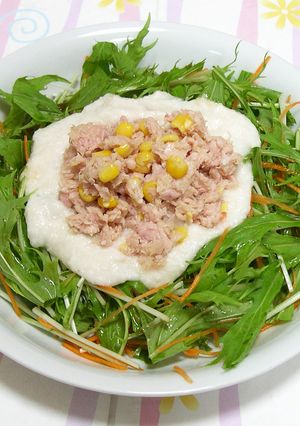水菜のとろろツナコーンサラダ-レシピのメイン写真