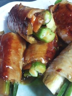 茄子とオクラの豚肉巻(チリソース味)-レシピのメイン写真