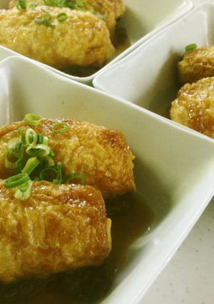 ジューシーお揚げの鶏挽巻き煮-レシピのメイン写真