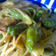 万願寺唐辛子入りキムチクリームパスタ