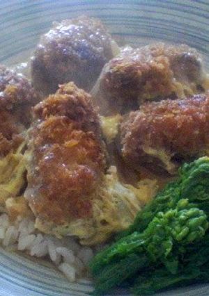 カキフライの卵とじ丼〜菜花添え-レシピのメイン写真