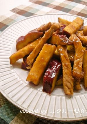 さつま芋と豚肉のりんごソース炒め-レシピのメイン写真