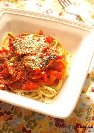 秋刀魚とベーコンのトマトパスタ-レシピのメイン写真