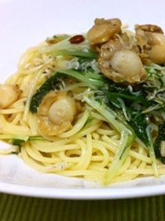 ホタテと水菜の和風パスタ-レシピのメイン写真