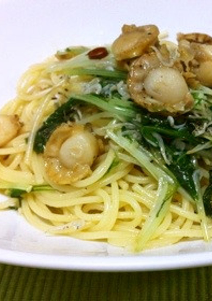 ホタテと水菜の和風パスタ-レシピのメイン写真