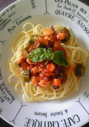 たことオクラのトマトパスタソース-レシピのメイン写真