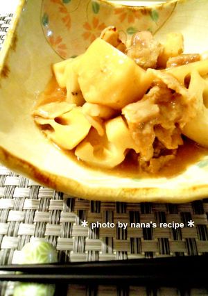蓮根と豚バラの黒酢炒め煮-レシピのメイン写真