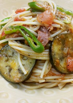 万願寺トウガラシと茄子のトマトパスタ-レシピのメイン写真