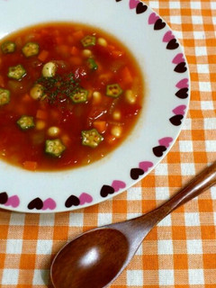 ヘルシー*大豆とオクラのトマトスープ-レシピのメイン写真