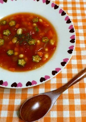 ヘルシー＊大豆とオクラのトマトスープ-レシピのメイン写真