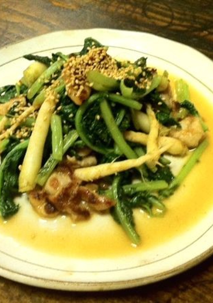 間引き大根と豚肉のごま油炒め-レシピのメイン写真