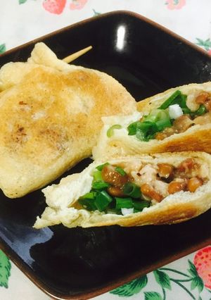 肉みそ納豆のきんちゃく焼き-レシピのメイン写真