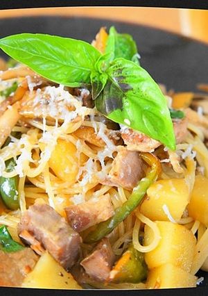 舞茸とローストポークの和風スパゲッティー-レシピのメイン写真