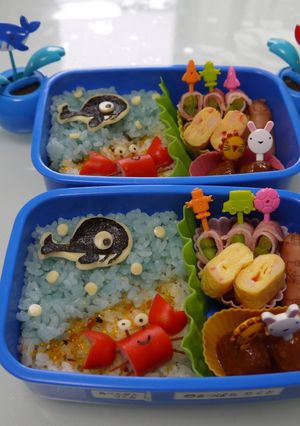 クジラさん＆カニさん☆キャラ弁　-レシピのメイン写真