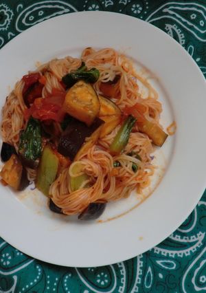 秋なすと素麺のナポリタン風-レシピのメイン写真