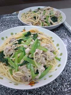 小松菜と豚肉のゆず胡椒パスタ-レシピのメイン写真