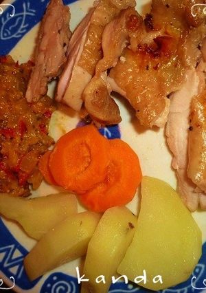 鶏もも肉のグリル焼きに温野菜を添えて-レシピのメイン写真