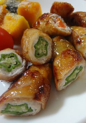 豚肉の甘照り焼き♪おくら巻き＊お弁当にも-レシピのメイン写真