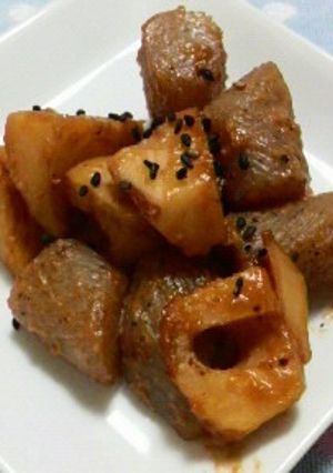 コンニャクとレンコンの味噌炒め-レシピのメイン写真