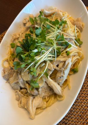 からしマヨ炒め舞茸と明太子の混ぜパスタ-レシピのメイン写真