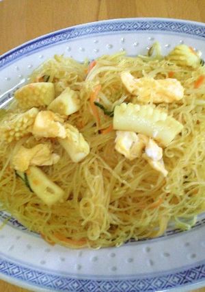 イカと野菜のビーフンカレー風味-レシピのメイン写真