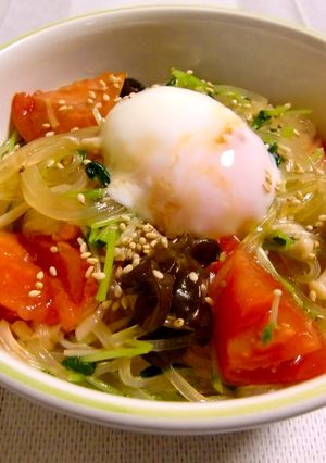 マロニーと豆苗のヘルシー豚キムチ丼-レシピのメイン写真