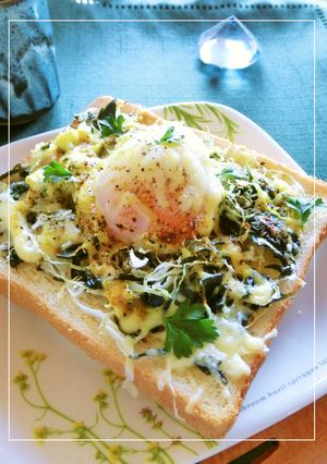 粉わかめ×キャベツの巣ごもり風トースト-レシピのメイン写真