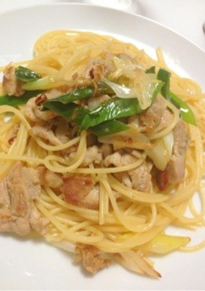 豚肉と白ネギの和風パスタ柚子胡椒風味♪-レシピのメイン写真