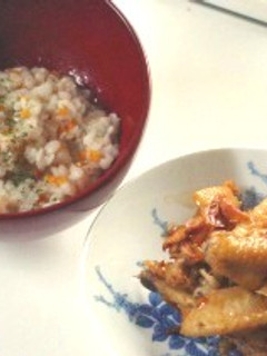 むぎそば粥と鶏手羽の甘辛煮-レシピのメイン写真