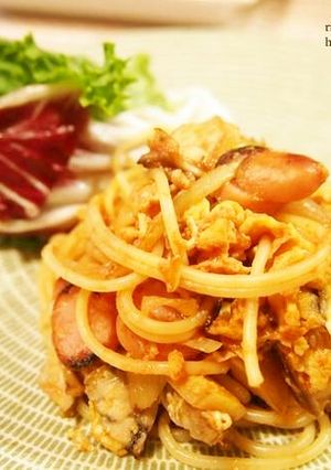 4STEP!舞茸と卵でシンプルナポリタン-レシピのメイン写真