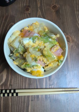 ベーコン & 白菜の卵とじ小丼ぶり-レシピのメイン写真