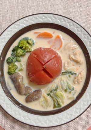 野菜1日これいっぱい！丸ごとトマトの豆乳スープ-レシピのメイン写真