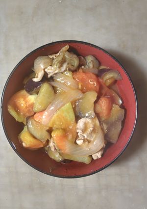 さつまいもと豚こまの酢豚風煮物（トマト入り）-レシピのメイン写真