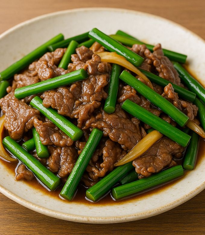 牛肉とにんにく芽のオイスター炒め-レシピのメイン写真