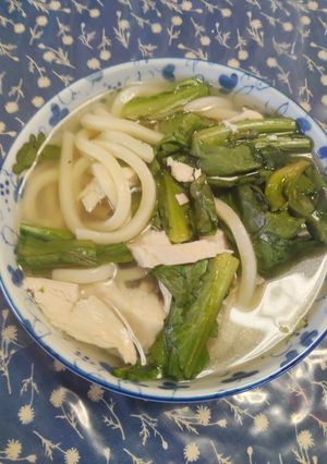 春菊と鶏むね肉の簡単白だしうどん-レシピのメイン写真