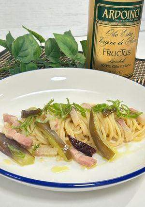 🍝茄子とベーコンのめんつゆペペロンチーノ-レシピのメイン写真