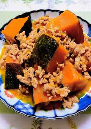 簡単夕飯昼食！かぼちゃ味噌そぼろ煮丼副菜おつまみ-レシピのメイン写真