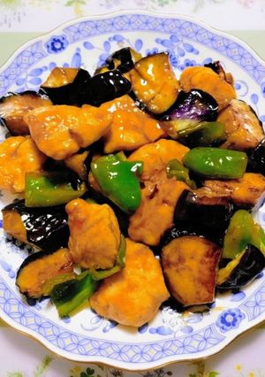 簡単夕飯なすピーマンささみ中華黒酢炒め肉料理主菜-レシピのメイン写真