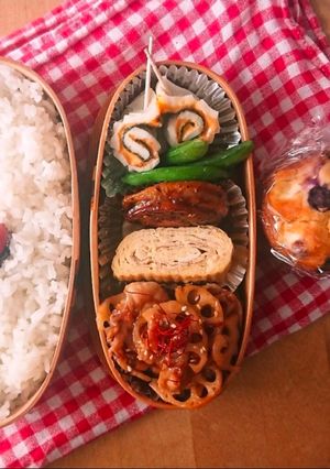 簡単夕食♪昼食に豚こま蓮根弁当♪丼♪卵焼き♪-レシピのメイン写真