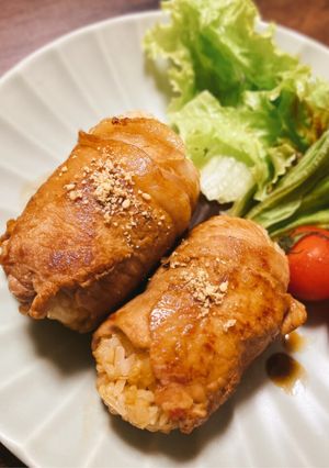 宮崎のご当地グルメ!塩麹の肉巻きおにぎり-レシピのメイン写真