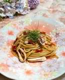 ドライトマトとイカワタのパスタ