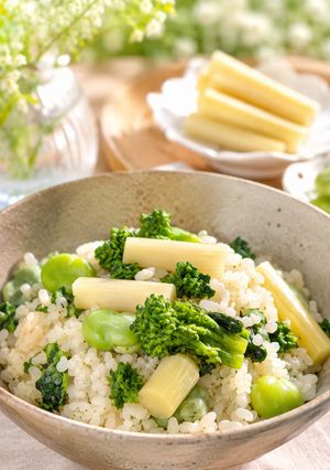 【菜の花と空豆のホワイトアスパラごはん】-レシピのメイン写真