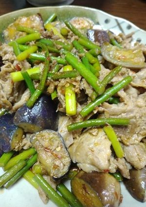 茄子、にんにくの芽、豚肉の豆板醤炒め-レシピのメイン写真