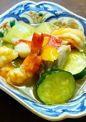金目鯛と海老入り冬瓜とズッキーニの煮物-レシピのメイン写真