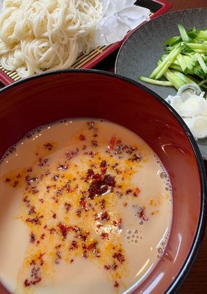 おかずラー油と豆乳でゴマ坦々風素麺！-レシピのメイン写真