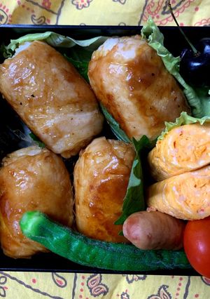 7/28ﾖｯﾁｬﾝ☆肉巻きおにぎり弁当-レシピのメイン写真