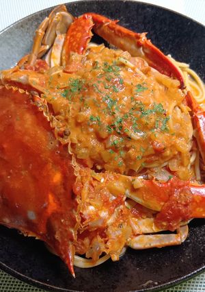渡り蟹の濃厚トマトクリームソースパスタ-レシピのメイン写真